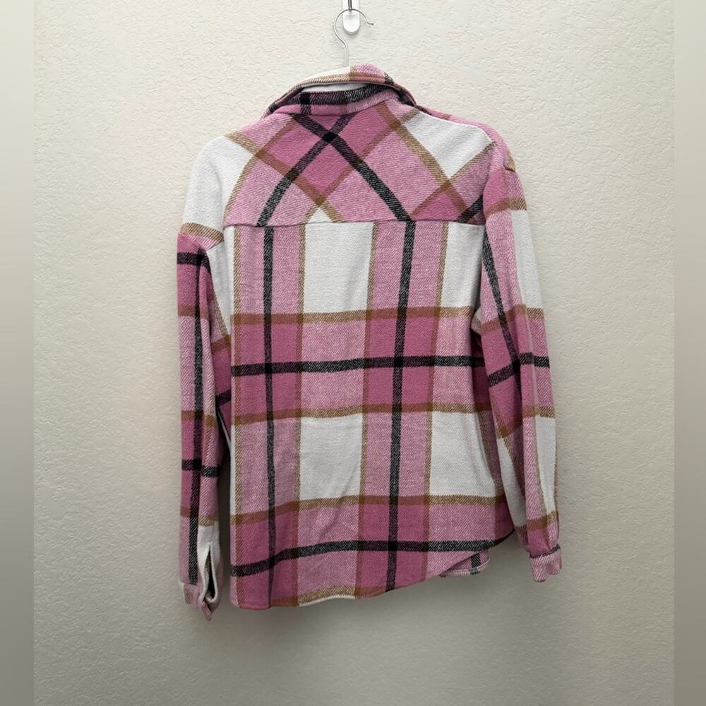 Moss Rose Womens Casual Plaid Shacket Button Down Long Sleeve M Pink Flannel - Picture 5 of 5